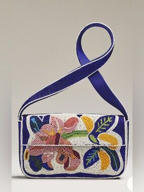 NWT Anthropologie Fiona Beaded Bag Floral Edition Floral Banana